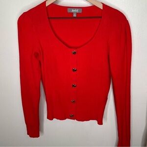 Marled Vibrant Red Knit Cardigan with heart buttons top size XS Valentines